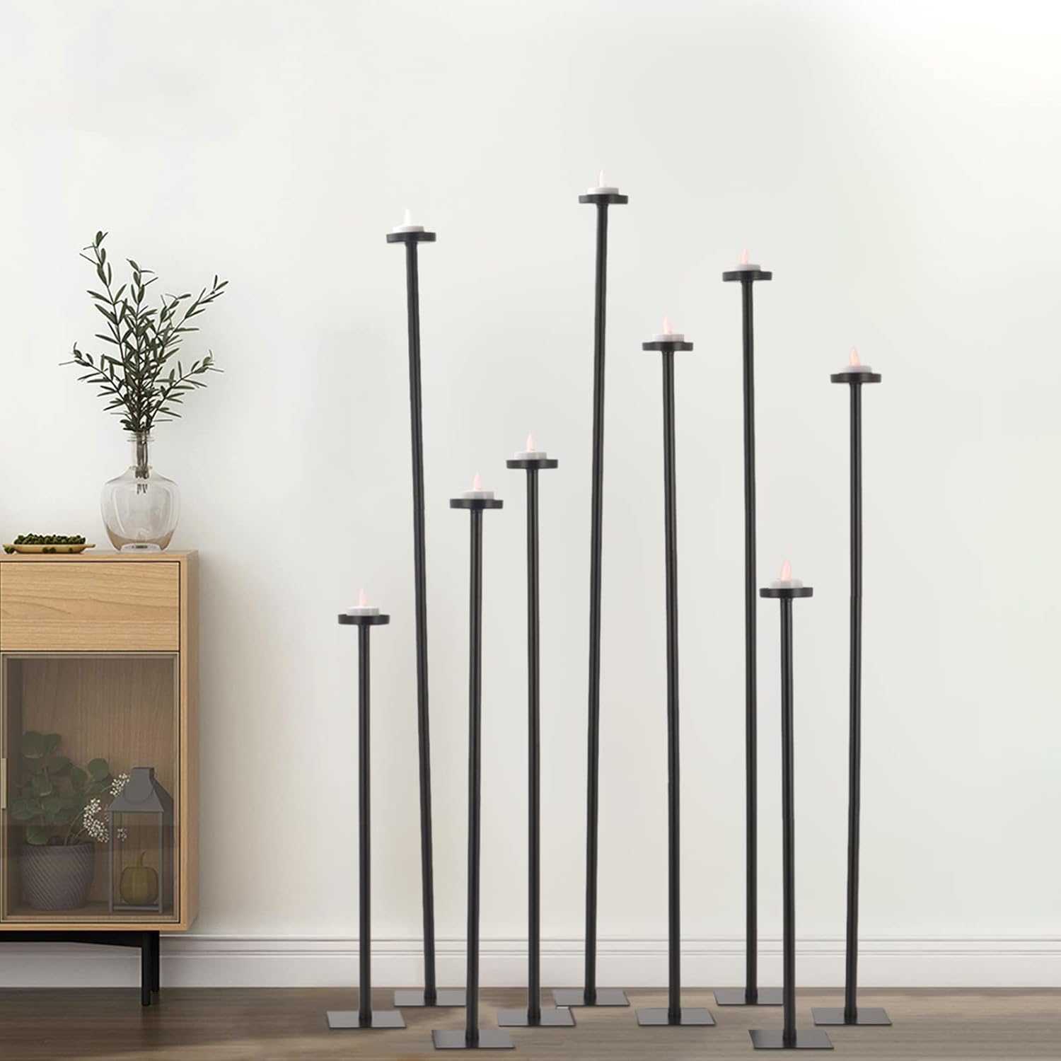 9pcs Tall Floor Candle Holders Black Matte Taper, Portable Height Irregular Gradient Candlestick, Used as an Decorative Candle Holder for Weddings, Dinners, and Parties