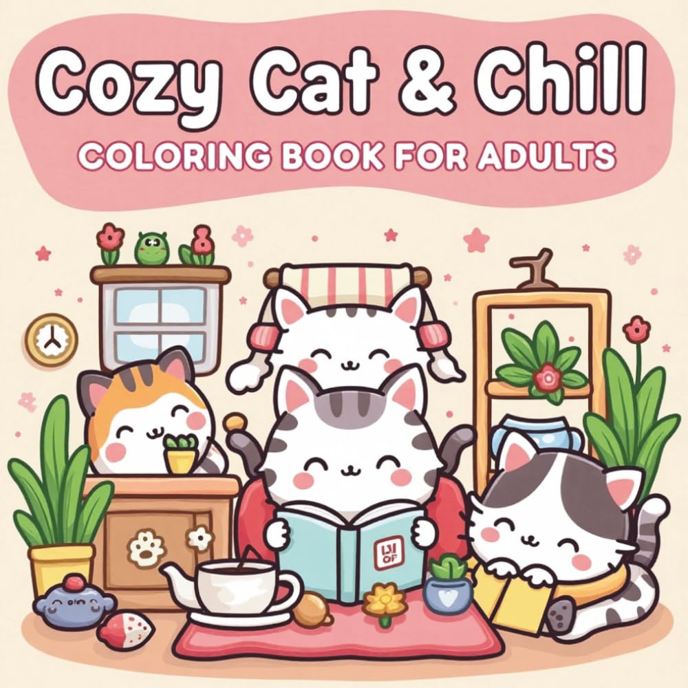 Cozy Cat & Chill Coloring Book for Adults: Relaxing Coloring Pages with Cute Cats, Cozy Cooking, Café Moments, and Peaceful Home Scenes for Stress Relief