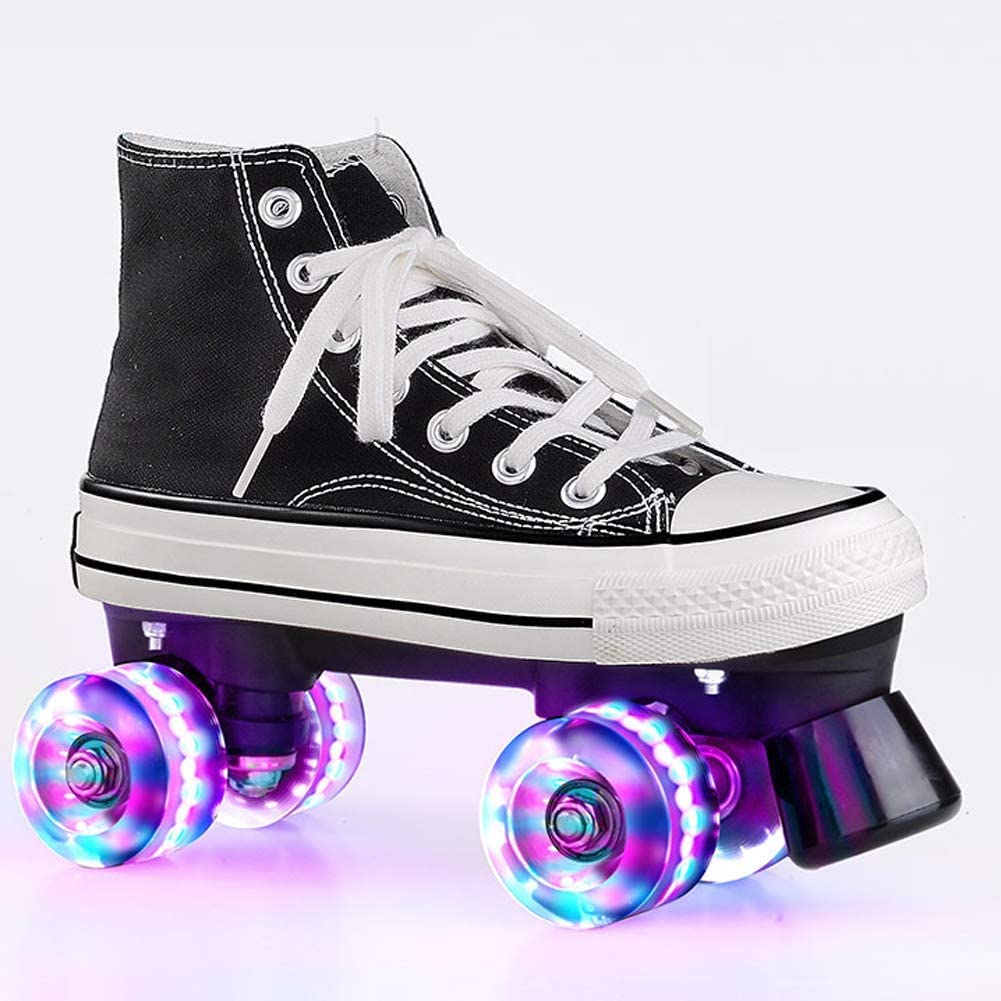 Patines LED,Patines En Paralelo Niña/Mujer,Patines 4 Ruedas Hombre,Top Alto Clásico PatinesSobreRuedas Adulto, Adecuado para Principiantes Al Aire Libre Blanco