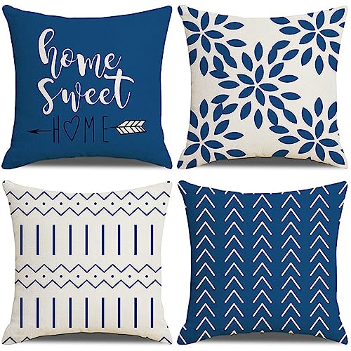 Housses de coussin de décoration 55x55cm bleu lin de qualité supérieure - 2