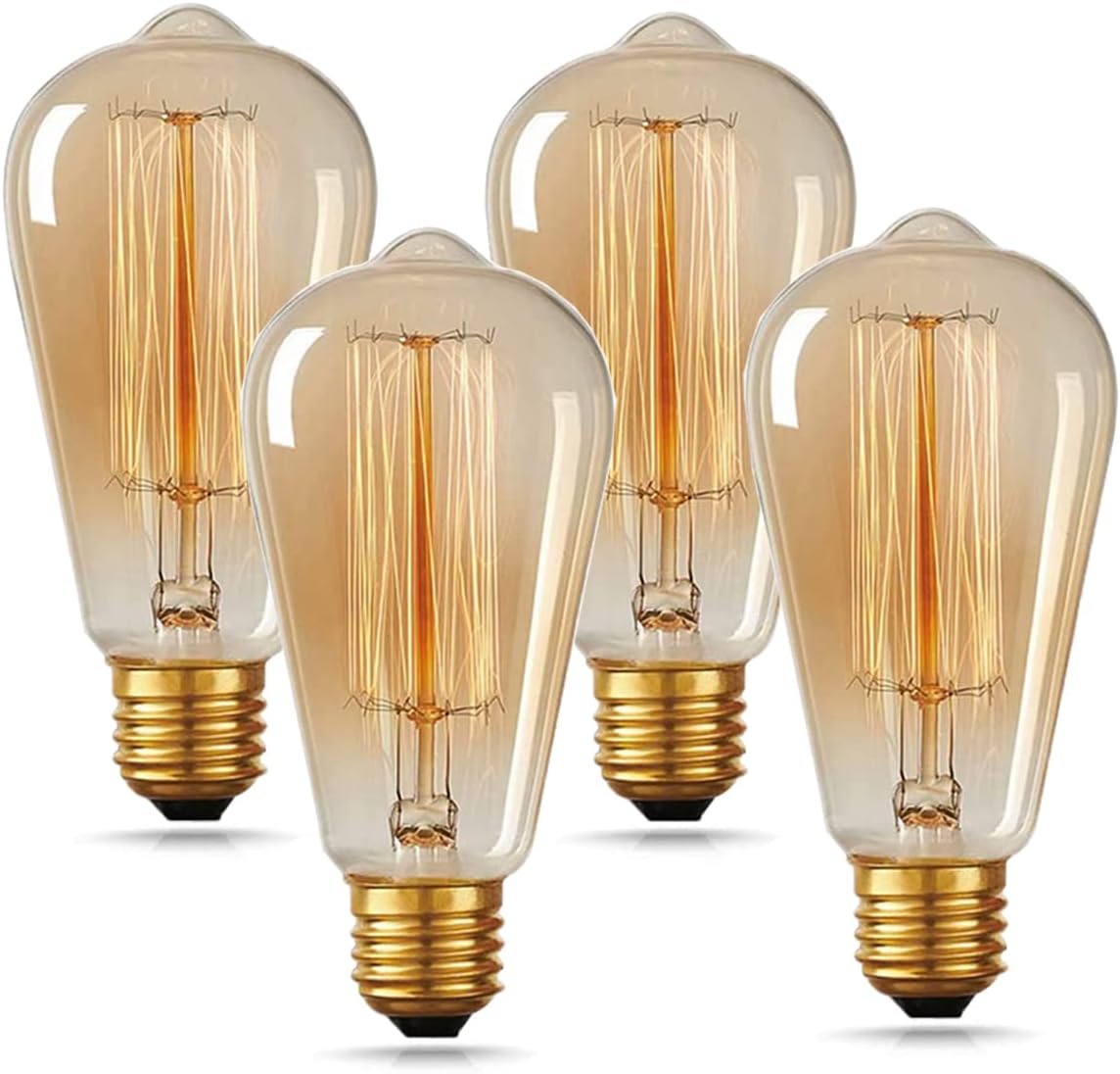 HESSION ST64 Edison Bulbs, E26 Base 110V-40W 4-Pack 2700K Vintage Light Bulb, Amber Glass Warm Light Dimmable Decorative Bulbs for Livingroom Kitchen Table Light etc.