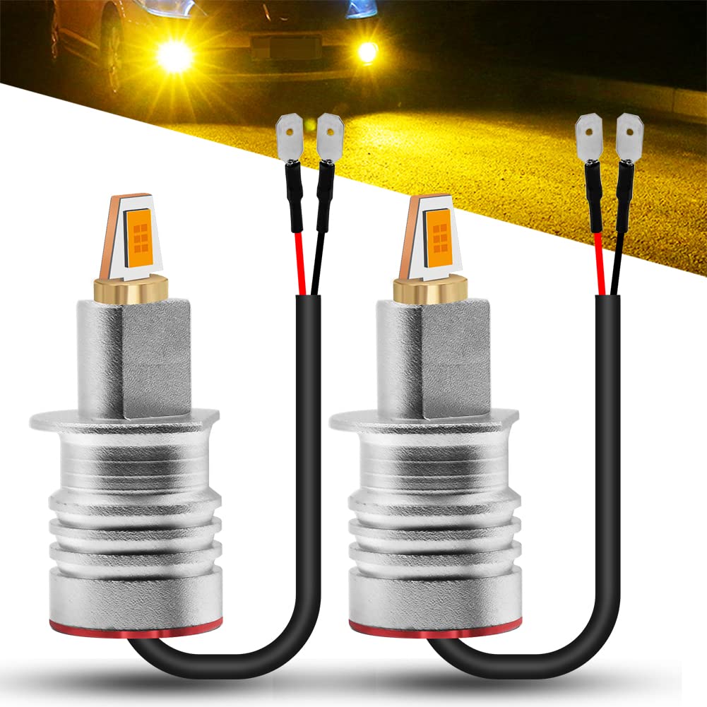 YEORO AC/DC 9-36V H1 LED Fog Light Bulbs Amber 3000K,2000LM 3570 Chip LED Fog Light Bulbs for Fog Light, DRL, Tail lights.2-Pack.