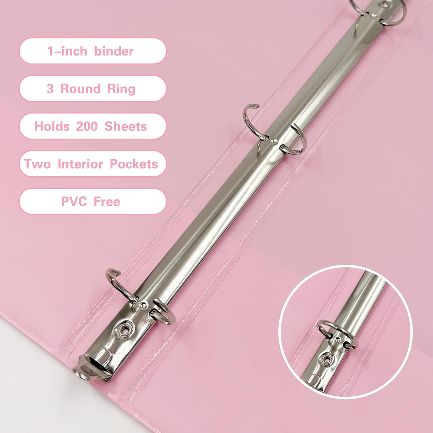 1 Inch 3 Ring Binder with Pockets​​ - 6 Pack Binders Bulk for US Letter Size Paper, Multicolor for Office, Home,Work,School Use(Pink Binder)