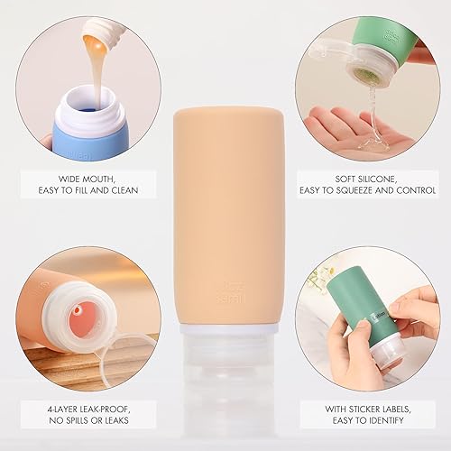 Miniatura 33 de Muslish Paquete de 21 botellas de viaje para artículos de tocador, recipientes de silicona a prueba de fugas que cumplen con la TSA para champú