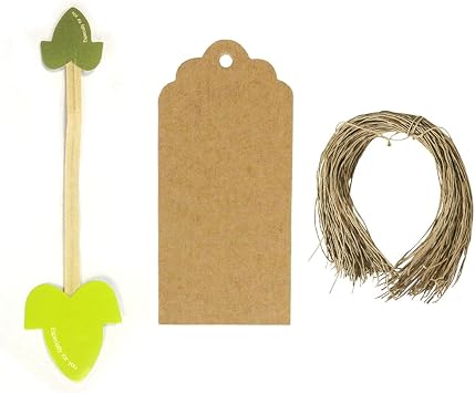 Allydrew Set of 50 Leaf Twist Ties with 20 Scalloped Gift Tags/Kraft Hang Tags and Free Cut Strings for Baked Goods, Cake Pops, Party Favors, for Sealing Goody and Treat Bags, and Cello Bags