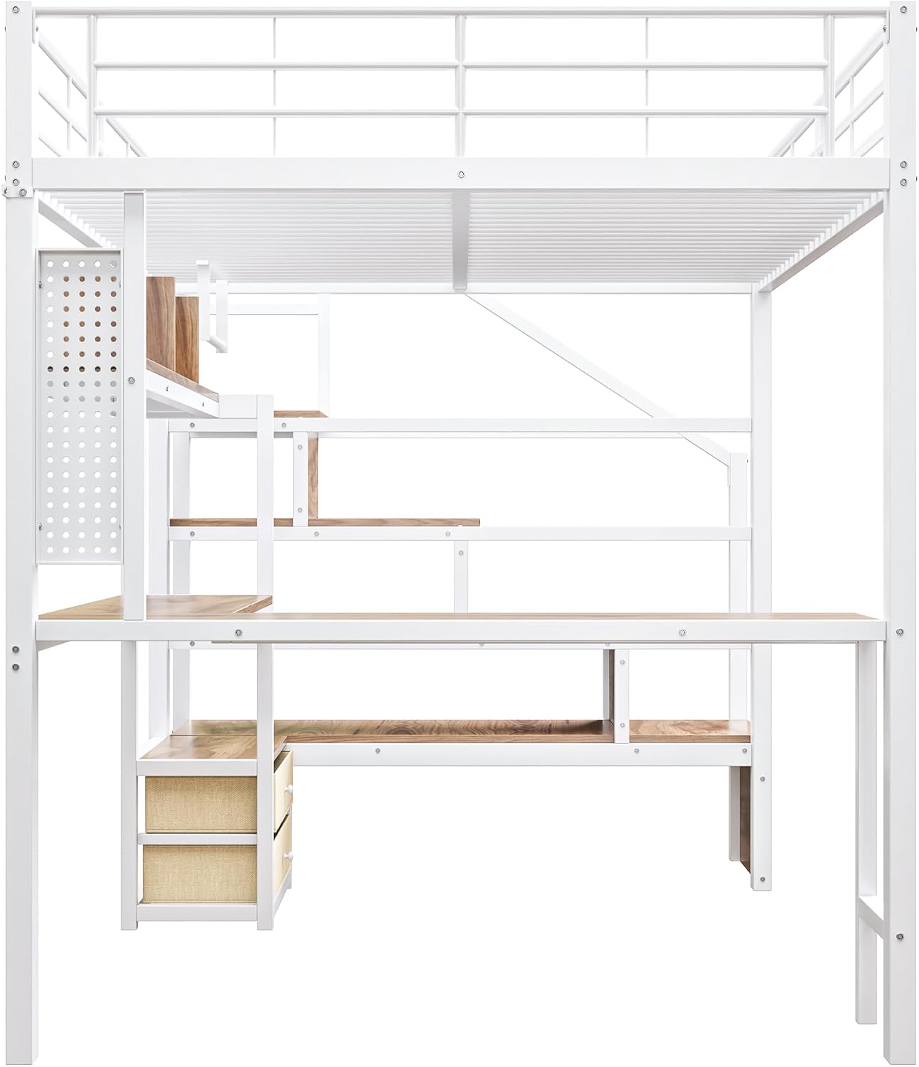 أمام view of the Moimhear Loft Bed, highlighting the desk area and integrated drawers