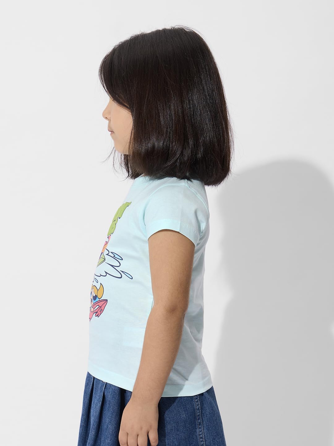 The Souled Store Powerpuff Girls Chasin' Waves Niñas Manga Corta Cuello Redondo Azul Gráfico Impreso Regular Fit Algodón Camisetas