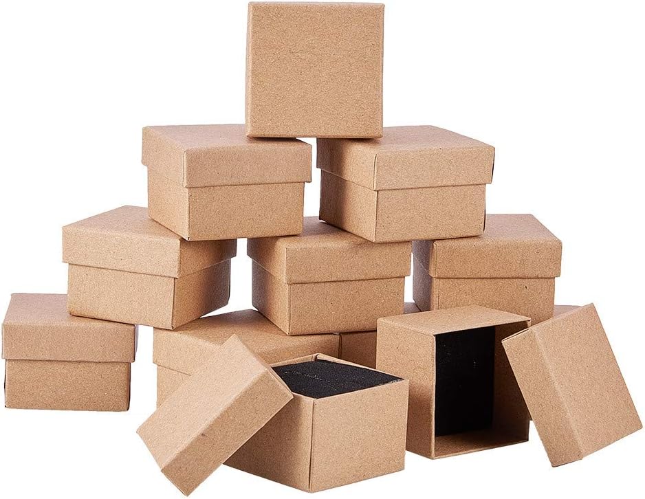 Craftdady24Pcs Cardboard Jewellery Box Kraft Jewelry Boxes Square Jewellery Gift Boxes with Black Sponge Insert for Rings, Necklace, Earrings and Bracelet, 5x5x34cm