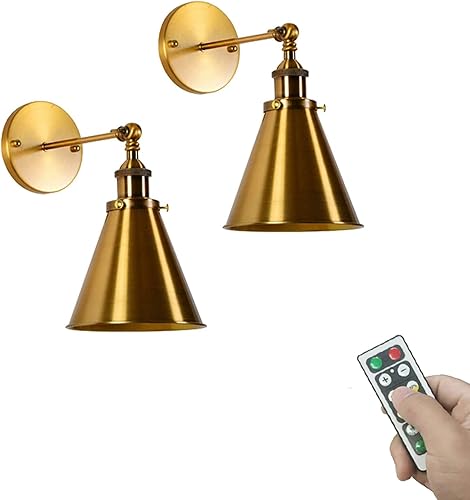 Paquete de 2 apliques de pared cónicos de pared cónica de 100 lúmenes de 100 lúmenes, funciona con batería sin cable, para decoración de pared,