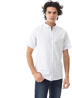 قميص كتان سادة بأكمام قصيرة وتصميم غربي رجالي من اندورا