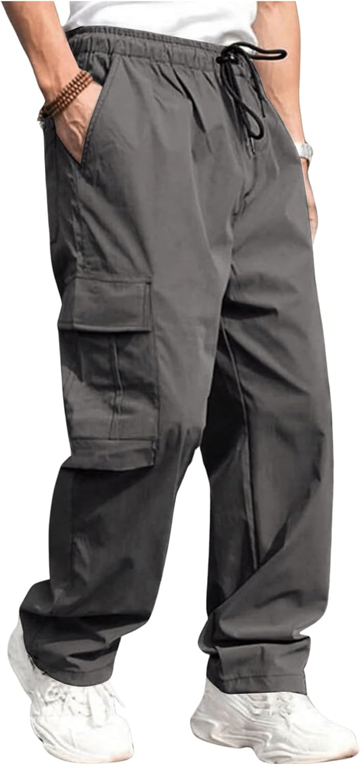 SOLY HUX Cargo Pants for Men Drawstring Elastic Waist Flap Pockets