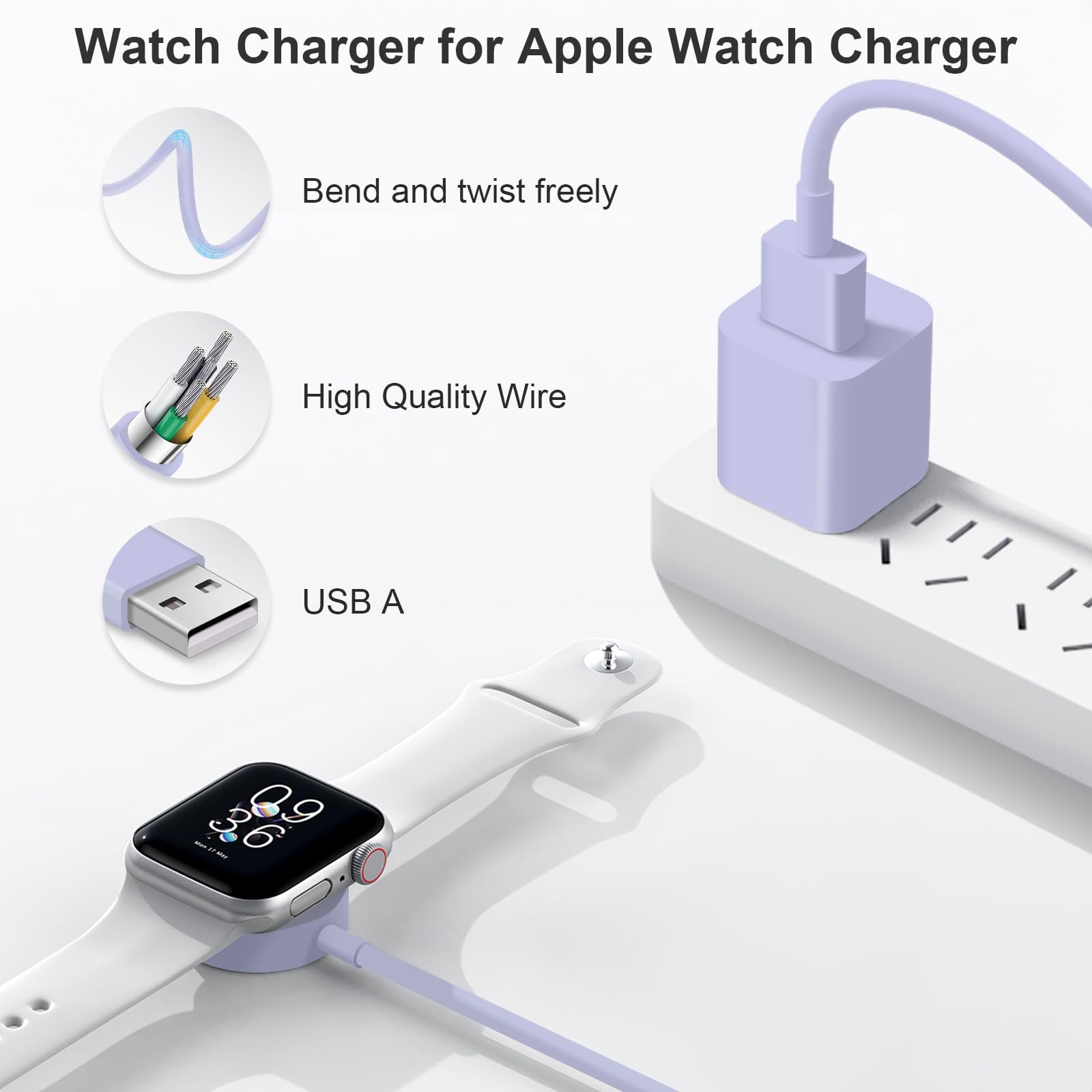 Caricabatterie per orologio per Apple Watch Charger [Apple MFi certificato] Caricabatterie per orologio magnetico iWatch Caricatore da 3,3 piedi Cavo di ricarica rapida USB A Adattatore da parete per