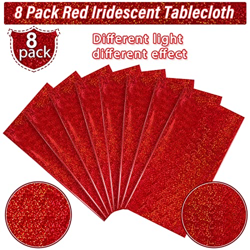 8 Pack Iridescence Red Plastic Tablecloths Shiny Disposable Laser Rectangle Table Covers Holographic Foil Tablecloth Iridescent Party Decoration Birthday Bridal Wedding Christmas 54" X 108"(Red) #TOP3