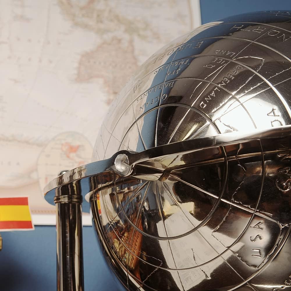 Old Modern Handicrafts Aluminium Globe - An Eye-Catchy Shiny Globe Decoration for Any Space - 16.0L x 16.0W x 15.0H inches