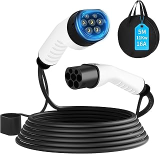 Type 2 Charging Cable 11kW 5M 16A EV Charging Cable for Electric Car with Carry Bag Type 2 to Type 2 EV Charging Cable for E Car Model 3/Y, ID.3/4/5, C5X, DS7, GLA, Q3, X3