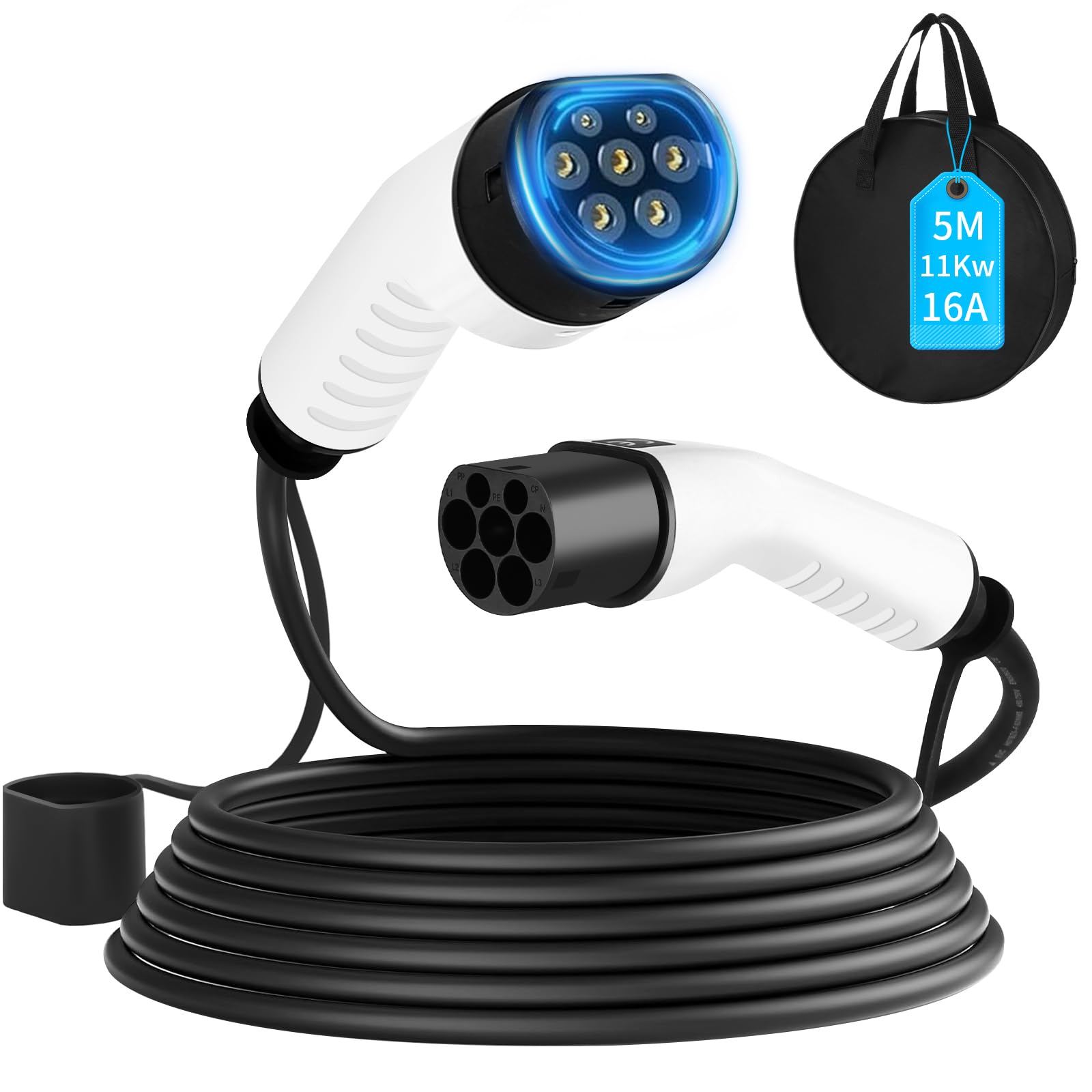 11kW Typ 2 Ladekabel 5m Für E-Auto - Kompatibel Mit Tesla, VW, Audi & Mercedes