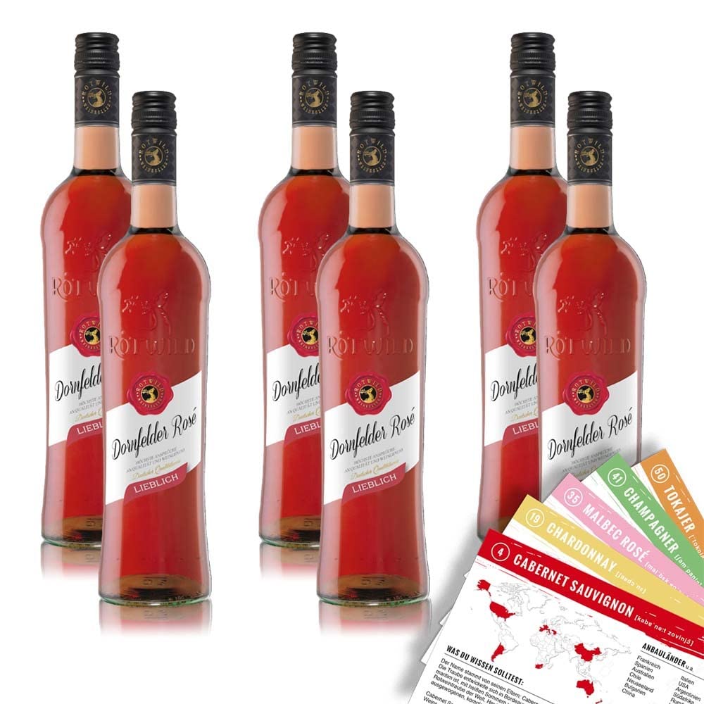 Rotwild Dornfelder Rosé QbA, lieblich, sortenreines Weinpaket + VINOX Winecards (6x0,75l)