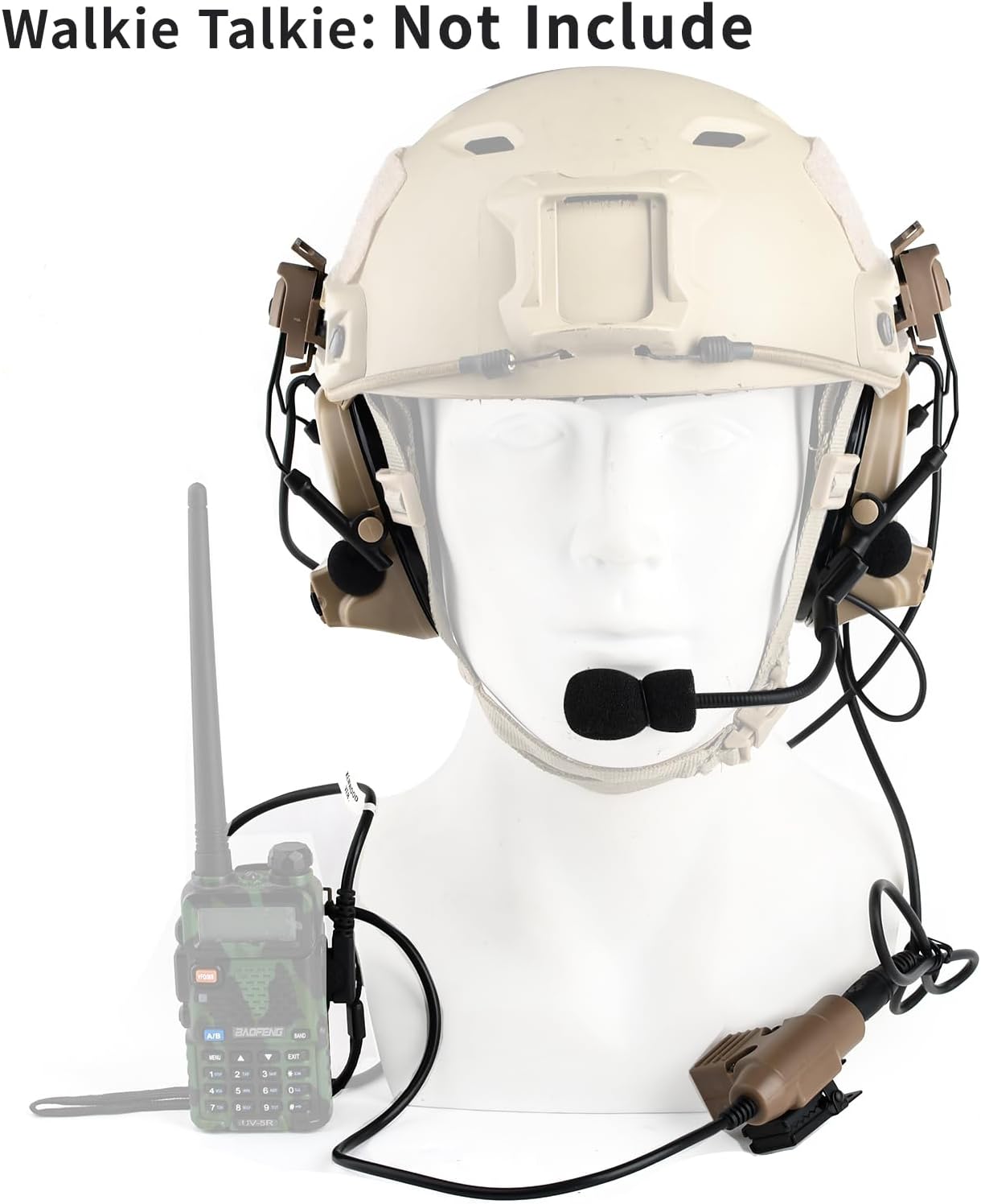 Tactical Headset with Arc Rail Adapter and U94 PTT Kenwood, Airsoft Helmet Headset Without Noise Cancellation