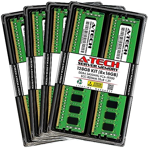 A-Tech 128GB Kit (8x16GB) DDR4 2400MHz PC4-19200 ECC RDIMM 2Rx8 Dual Rank 1.2V ECC Registered DIMM 288-Pin Server & Workstation RAM Memory Upgrade Modules (A-Tech Enterprise Series)
