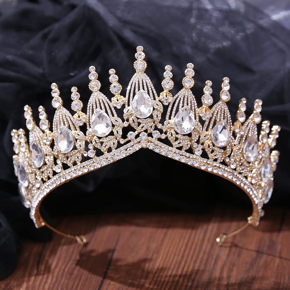 Ręcznie robiona duża korona ślubna ozdoba ślubna do włosów kropla wody Rhinestone kryształowy diadem korona królowej księżniczka tiary biżuteria do włosów obręcz do włosów (kolor metalu: