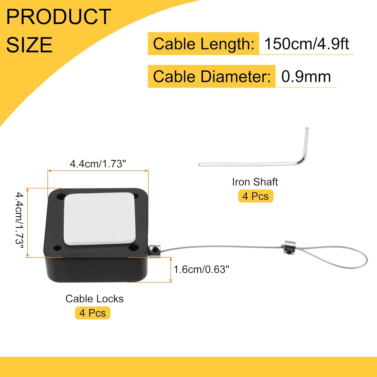MECCANIXITY 4.9 ft Retractable Cable Lock with Latch Remote Control Security Lock with Adjustable Cord Tether Anti Theft for Laptop, TV, 600g, Black, 4 Pack