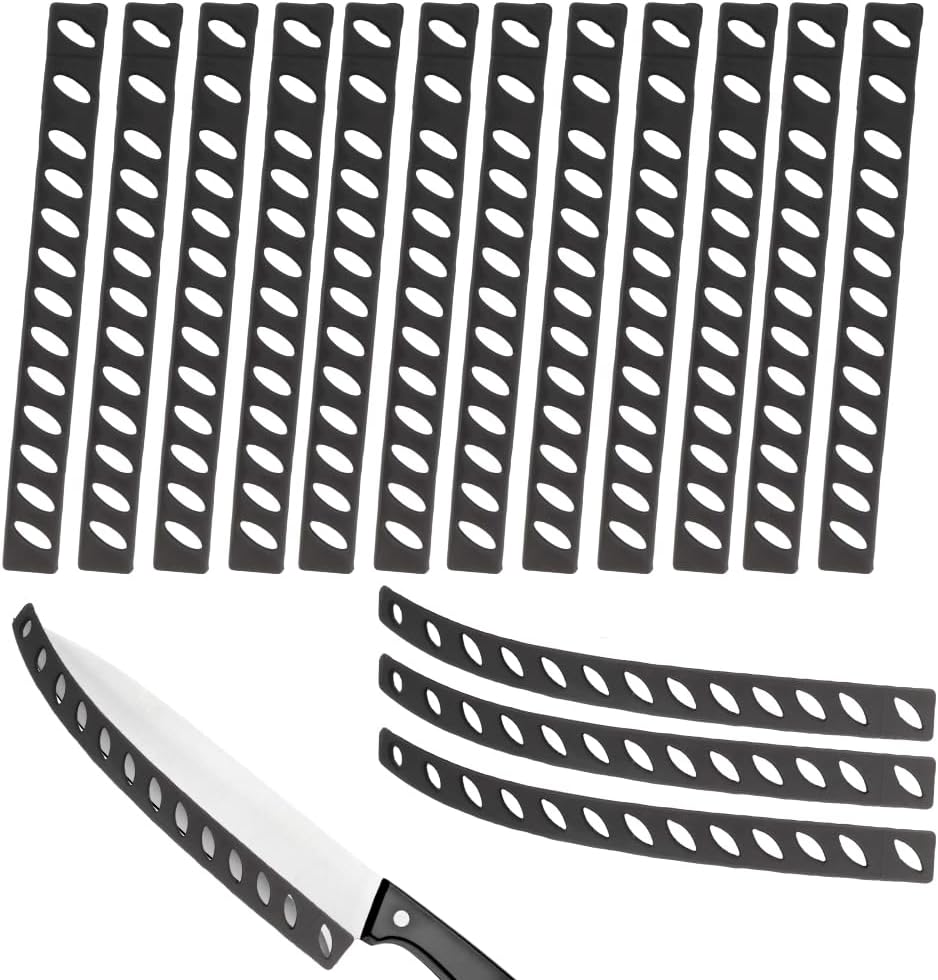 TWZKXC 16 Pack 8 Inch Knife Edge Guards - Universal Plastic Blade Protectors for Chef Knives, 12 Straight 4 Curved Black