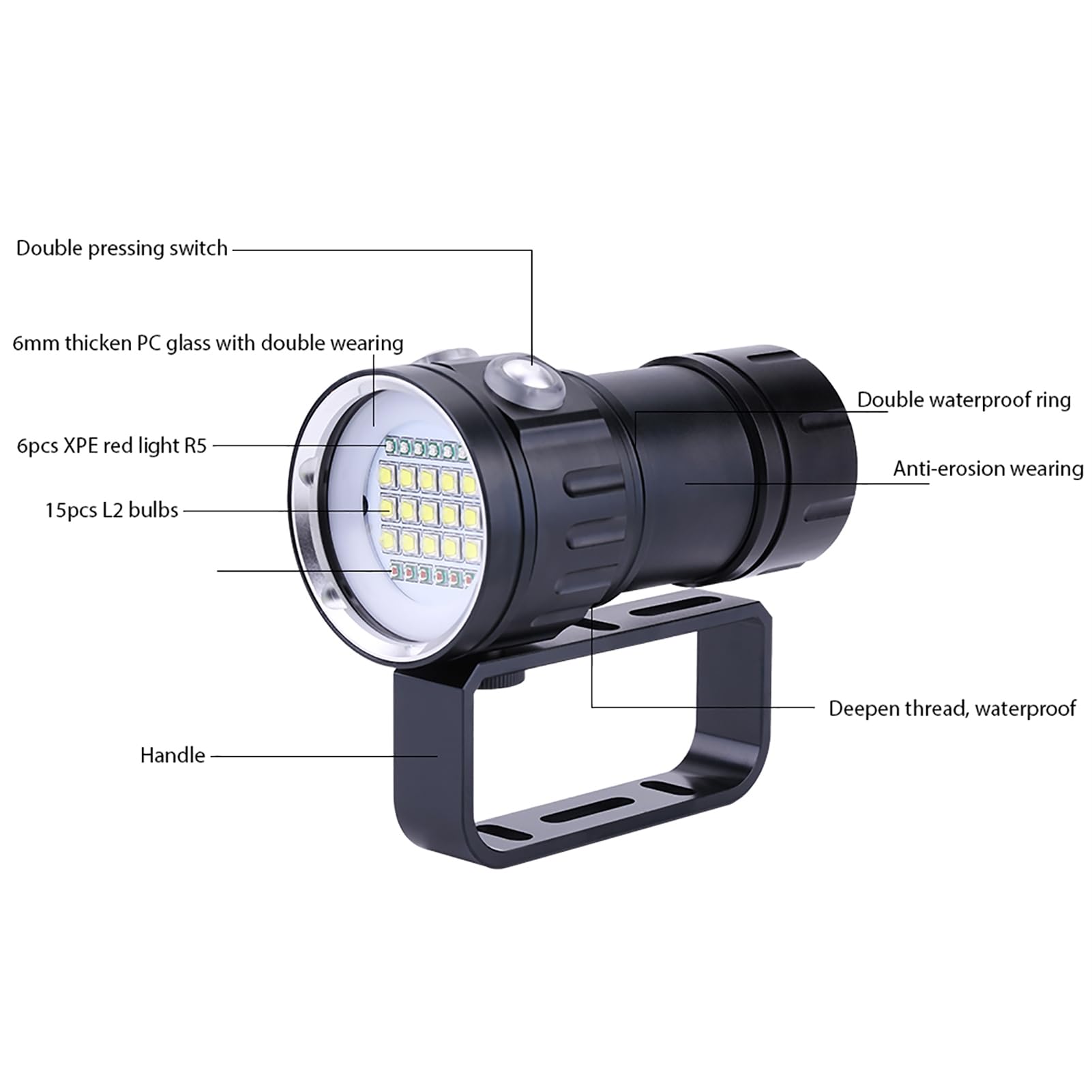 Coltelli da Immersione Divg 20×15×8 Ipx8 18000Lm 500M Torcia Elettrica Luce Subacquea Campo Esterno Subacqueo