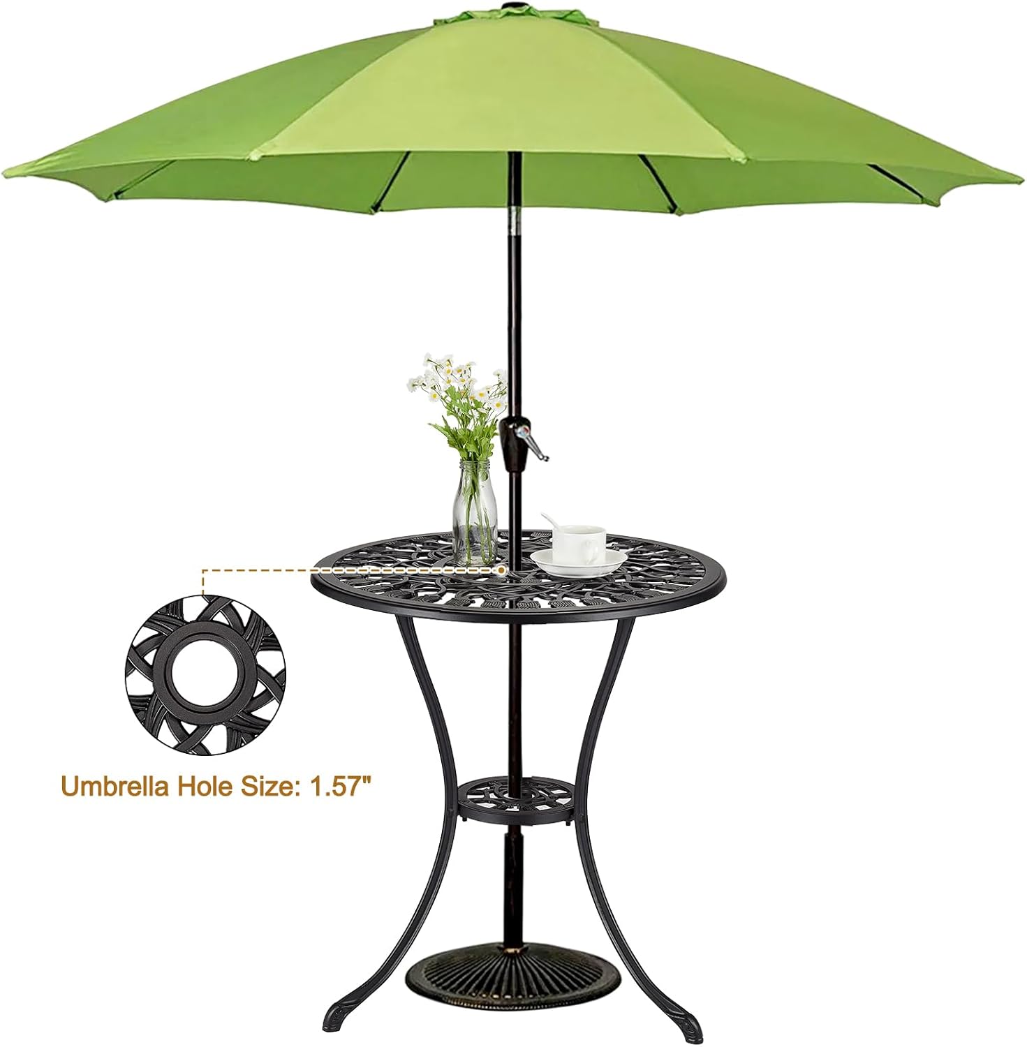 TrailBlaze Weather-Resistant Cast Aluminum Outdoor Garden Stool – 23.6" Round Patio Bistro Table with Umbrella Hole, Antique Design, Durable Side Table for Backyard, Porch, Garden, Balcony – Black