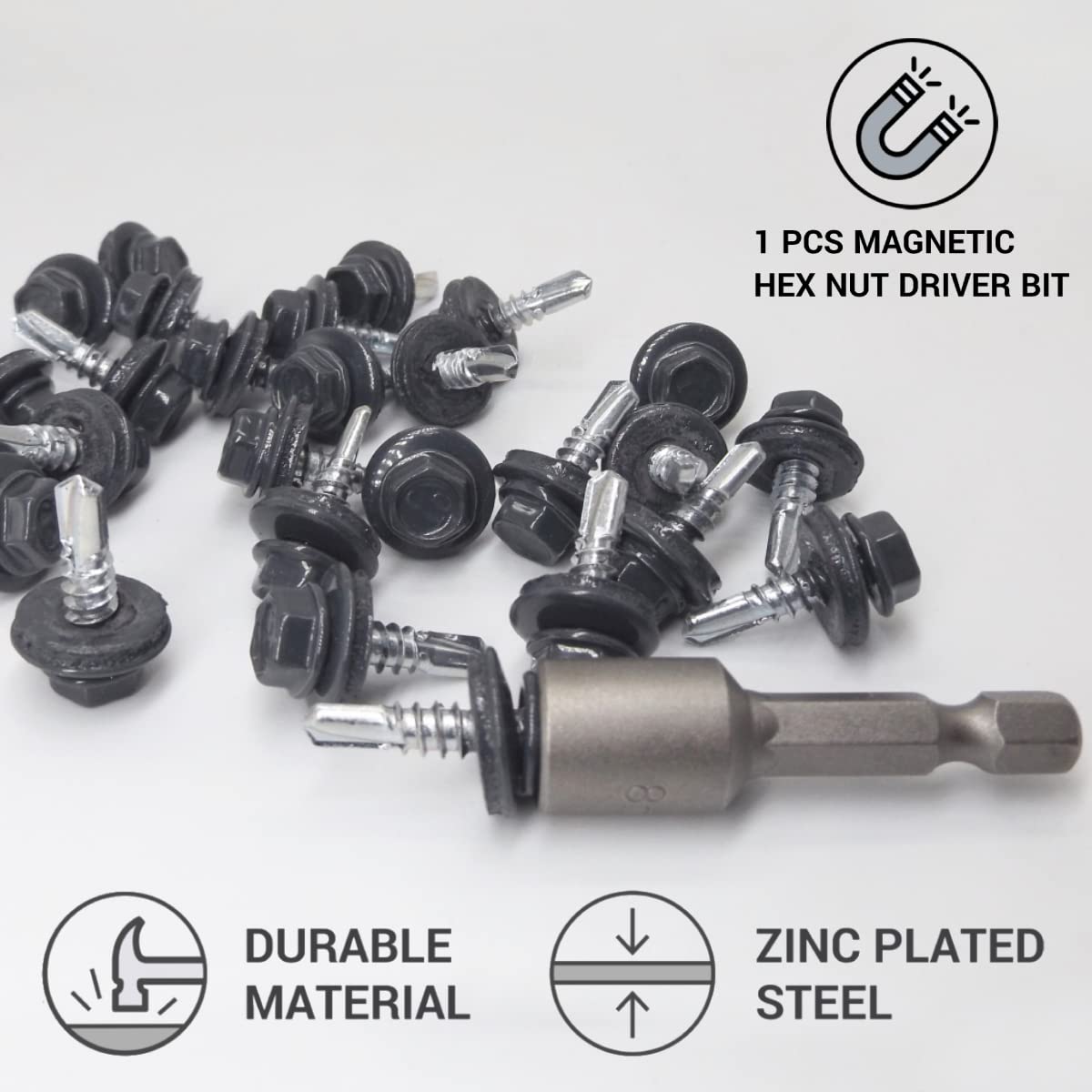 SKIR'CO (300 pcs) Metal Roofing Screws, 4.8 x 19 mm Painted Self-Drilling Screws With EPDM Washers - Image 3