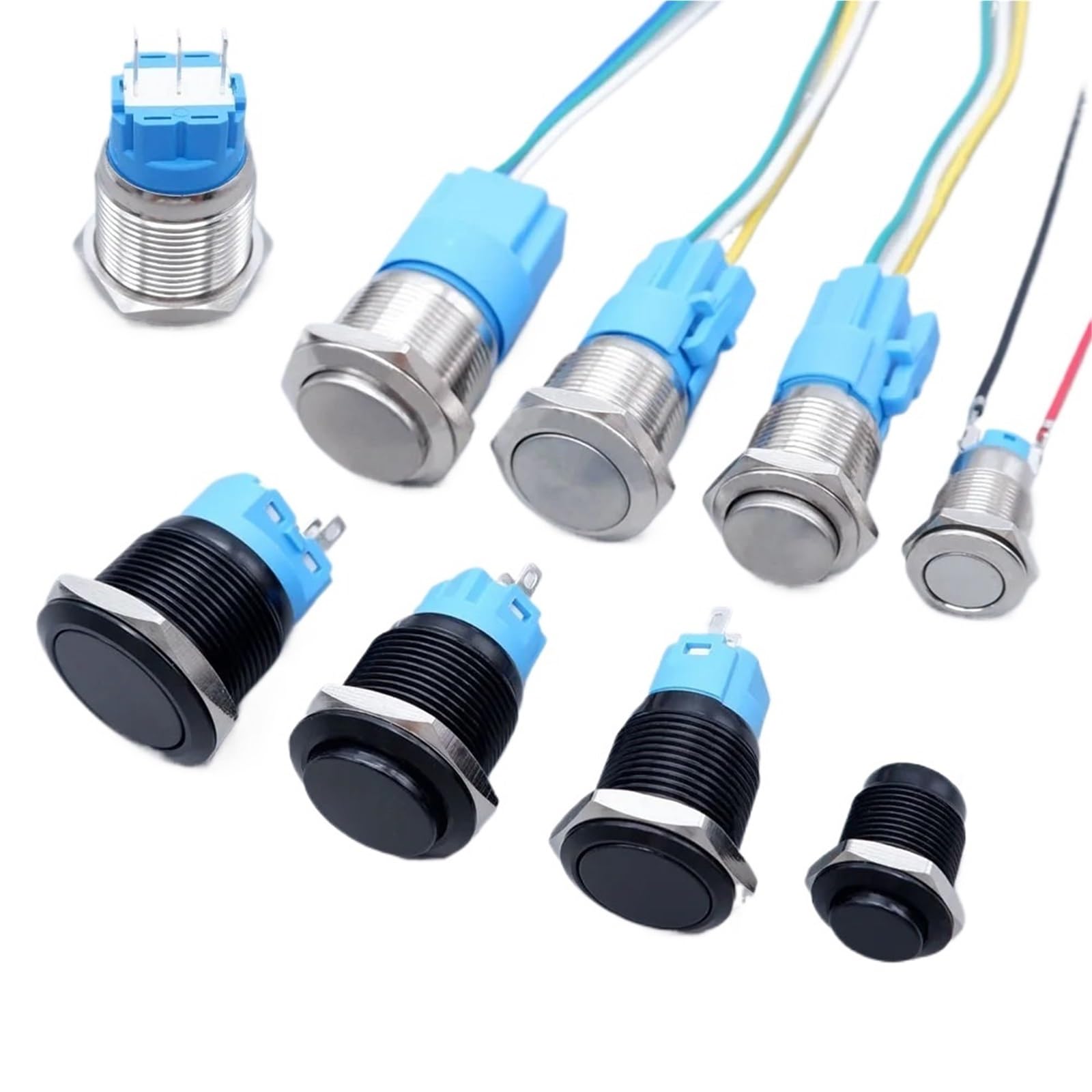 Drucktastenschalter 12/16/19/22 mm, ohne LED, Start/Stopp, Ein/Aus(Black Flat head,22MM NO LED_MOMENTARY SELF-RESET_WITHOUT WIRE)