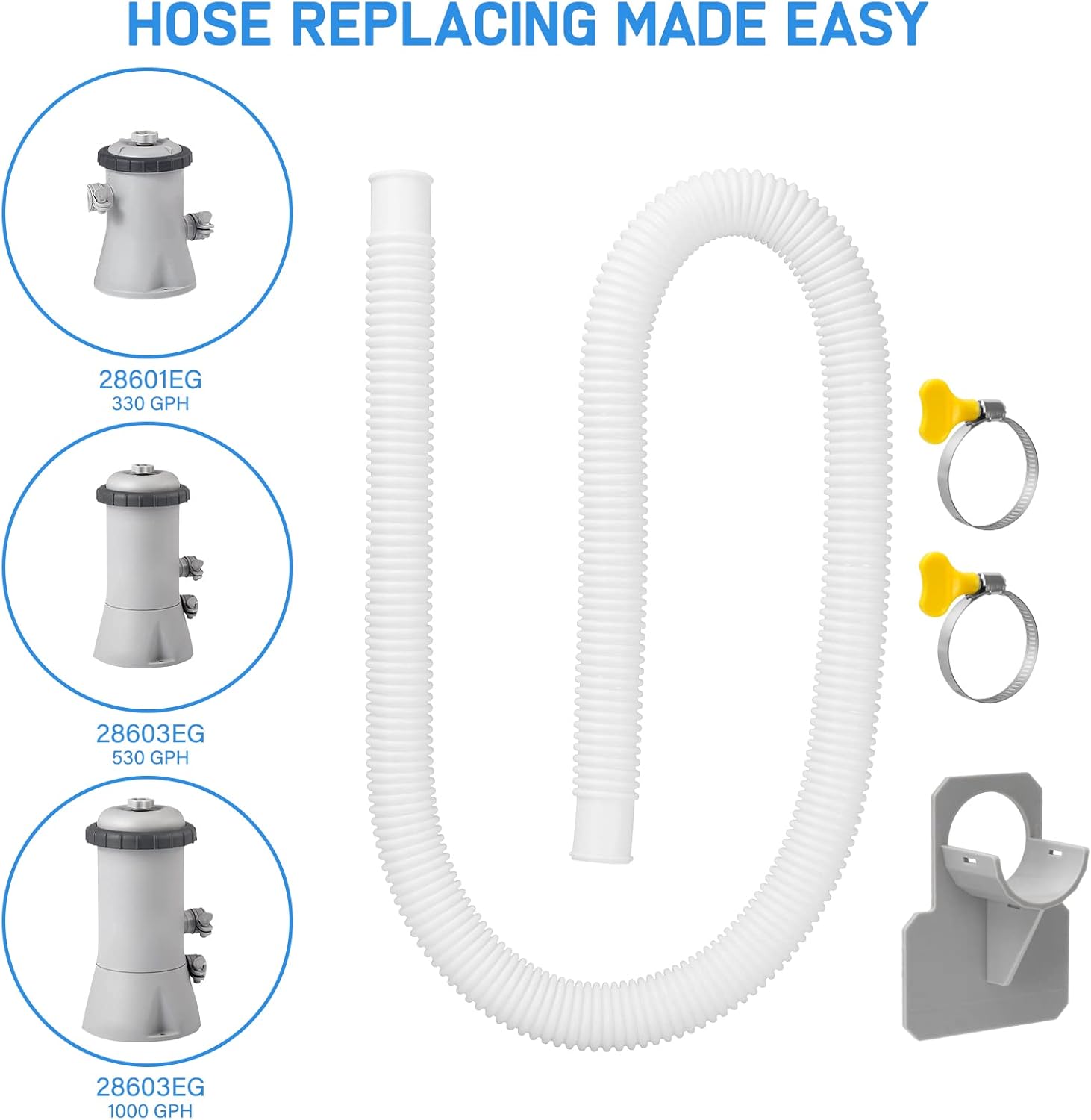 Replacement Hose for Pool Pump 1.25" Diameter Swimming Pool Hose for Above Ground Pools, 59" Long 4 Pack Filter Pump Hose for Pump Models(330 GPH, 530 GPH, 1,000 GPH)