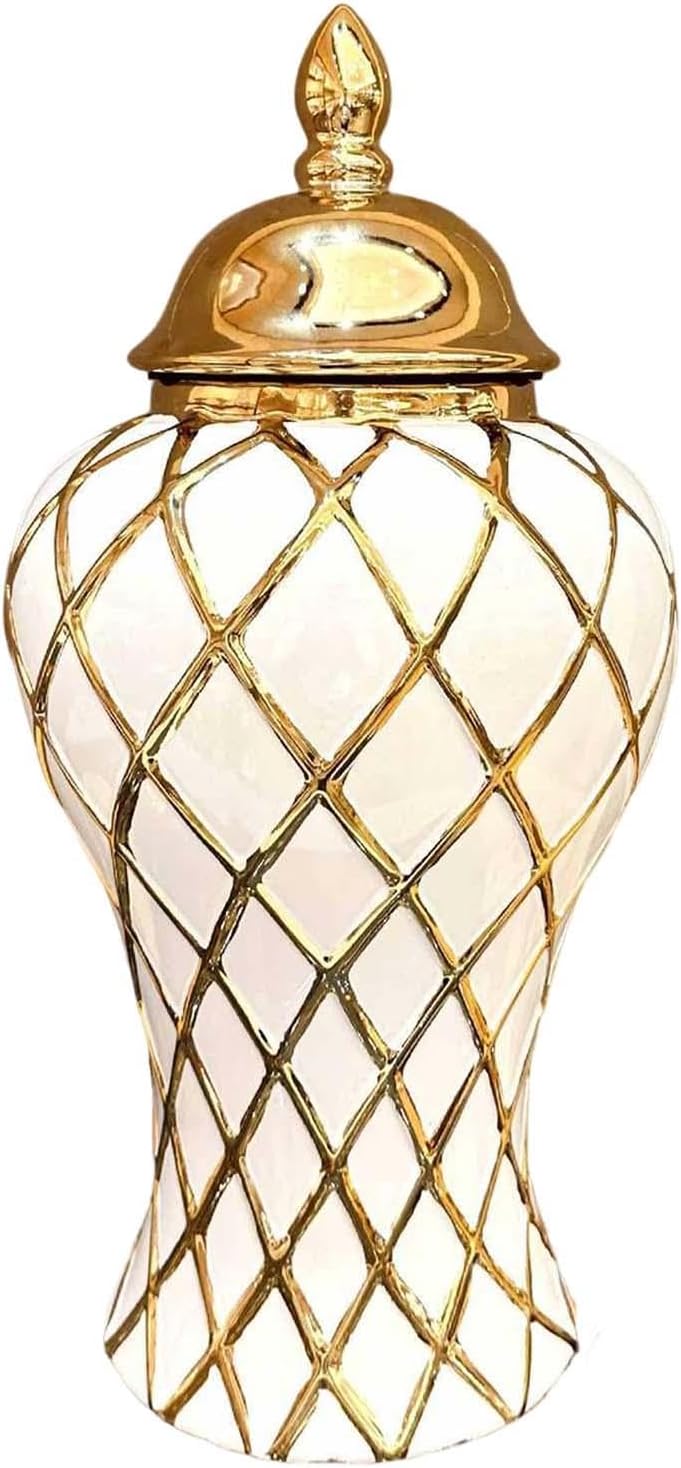 Porcelain Ginger Jar Ceramic Vase 12 inch Traditional Holder Handicraft Arrangement Decorative Jar Storage Jar for Collection Office Party