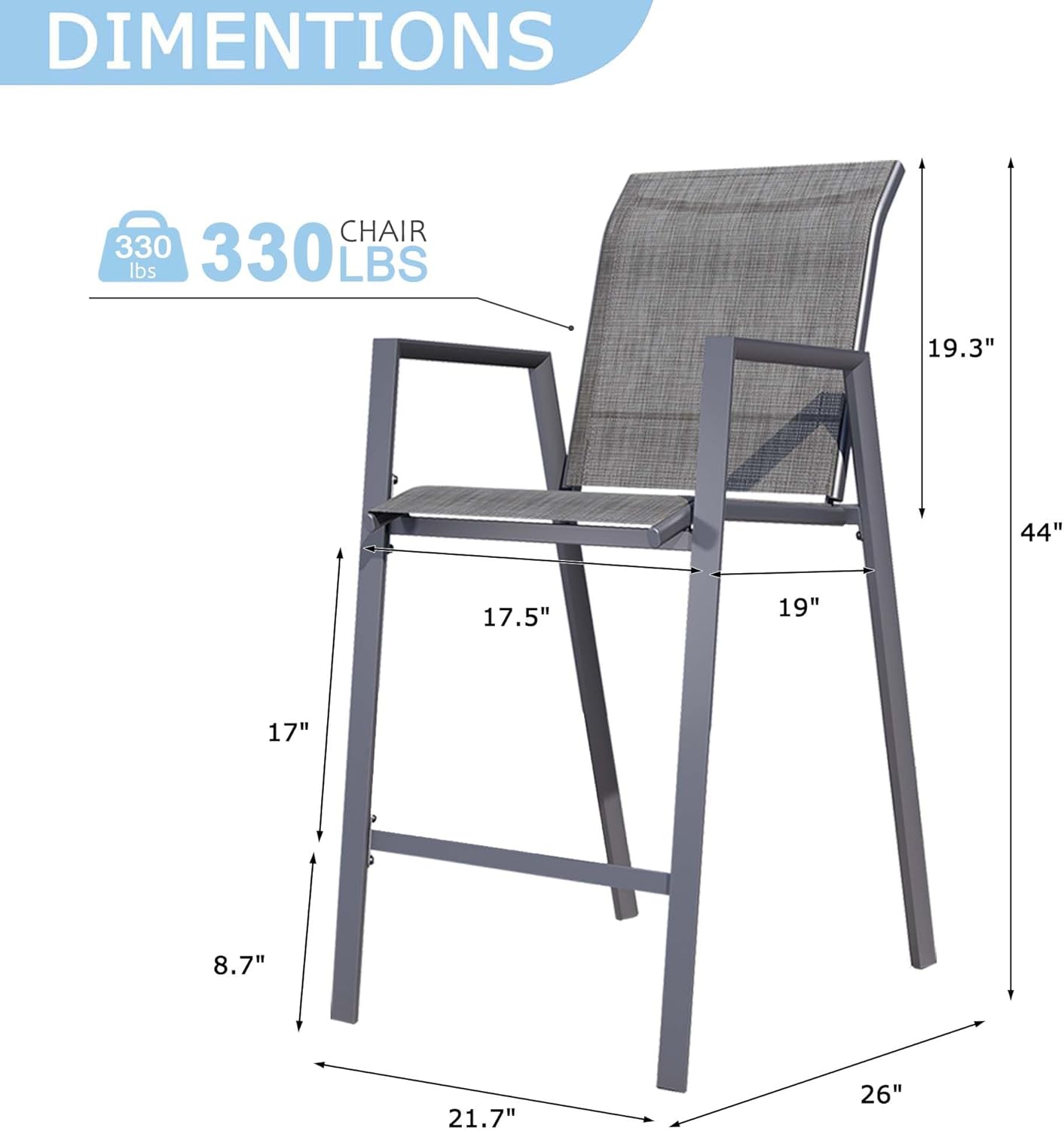 Outdoor Patio Bar Stools Set of 6, Stackable Counter Height Short Bar Chair, Patio High Furniture Chair Set, Outdoor Furniture, All-Weather Seat for Backyard and Balcony, Grey