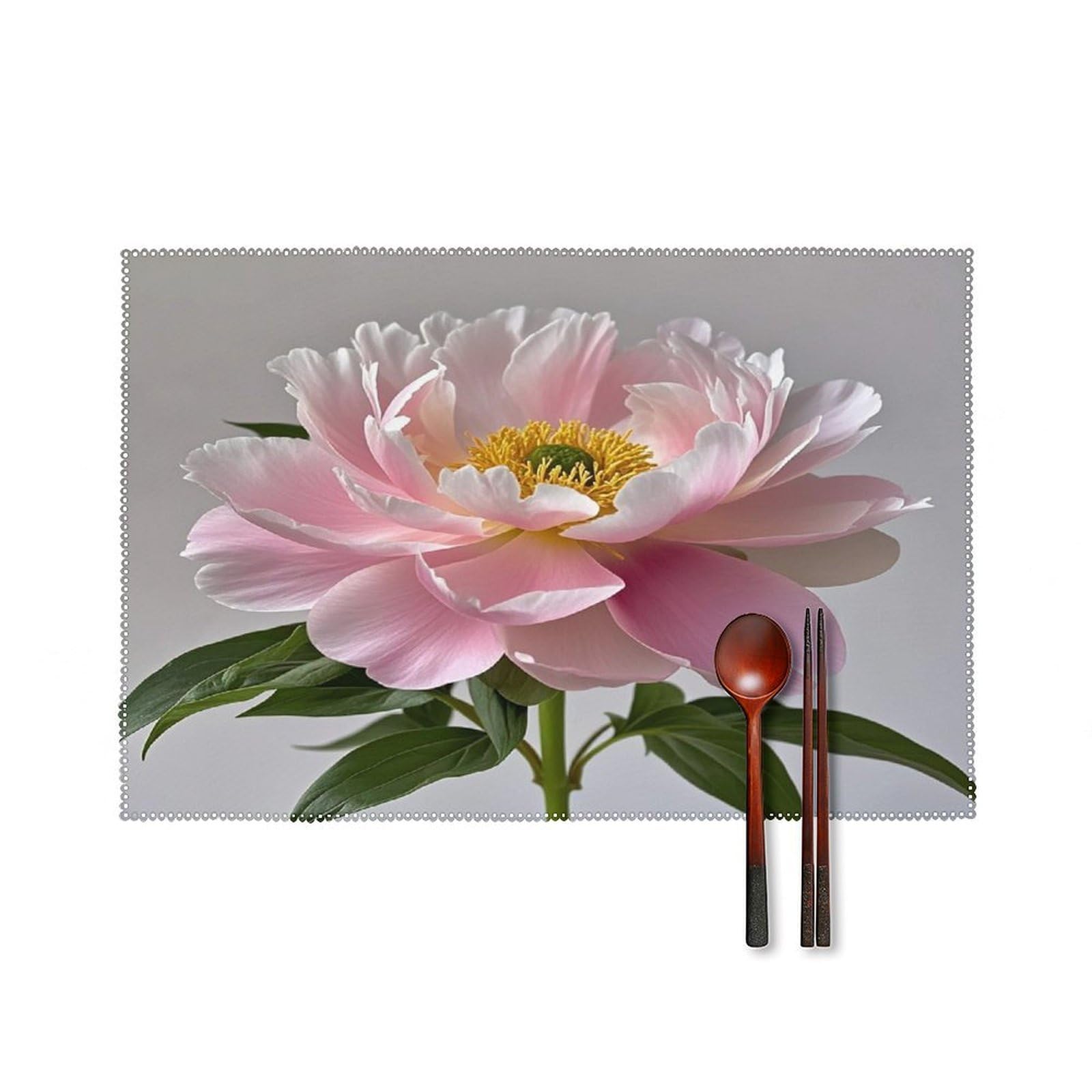 Peony Placemats Set of 6 Heat Resistant Non-Slip Table Mats Washable Indoor Outdoor Place Mats Rustic Vintage Seasonal Placemat for Kitchen Dining Outdoor Party Table Decor