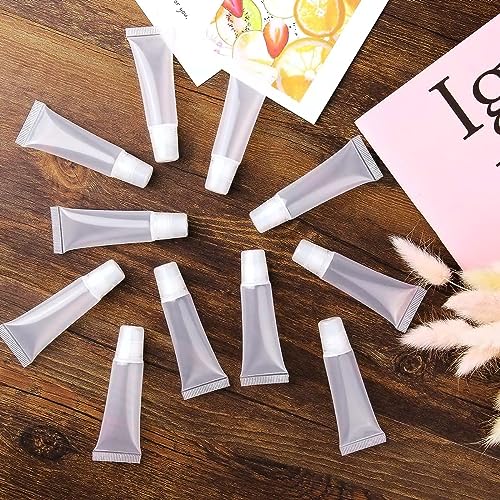 Image of MAYCREATE 50pcs Clear Lip Gloss Tubes Set, 10ml Empty Lip Balm Containers with Caps, Syringes & Labels Kit, Plastic Soft Squeeze Tubes for DIY Cosmetic Sample Pigment Powder (Sample Not Included)
