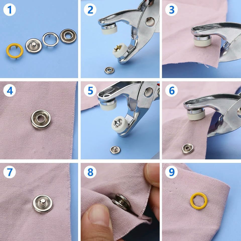 Bottoni automatici a pressione con punte in metallo, perni cavi, con pinze, kit di strumenti per cucire vestiti, indumenti, borse, scarpe - 2640 pezzi senza pinze