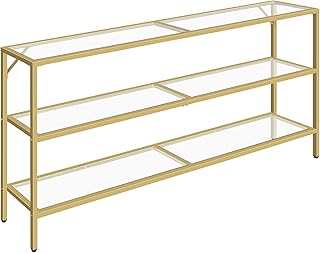 MAHANCRIS 63" Console Table, Gold Sofa Table, 3 Tier Entryway Table, Narrow Hallway Table with 3 Shelves, Modern Style, Tempered Glass Shelf for Living Room, Entryway, Bedroom, Gold CTJ36B01