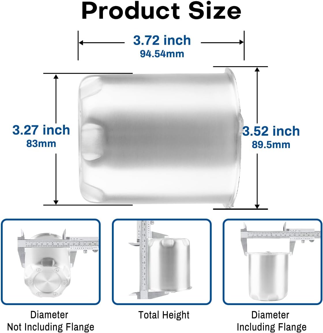 3.27in Push Through Wheel Center Caps Aluminum Fit 3.27" Center Bore Truck Trailer RV SUV Wheels Rims, Silver Hub Covers, 4Pcs