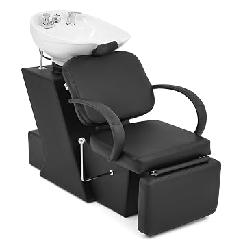 Artist Hand Shampoo Bowl, 47" Ceramic Bowl Chair Adjustable Backwash Shampoo Station Footrest Salon EquipmentWhite Bowl
