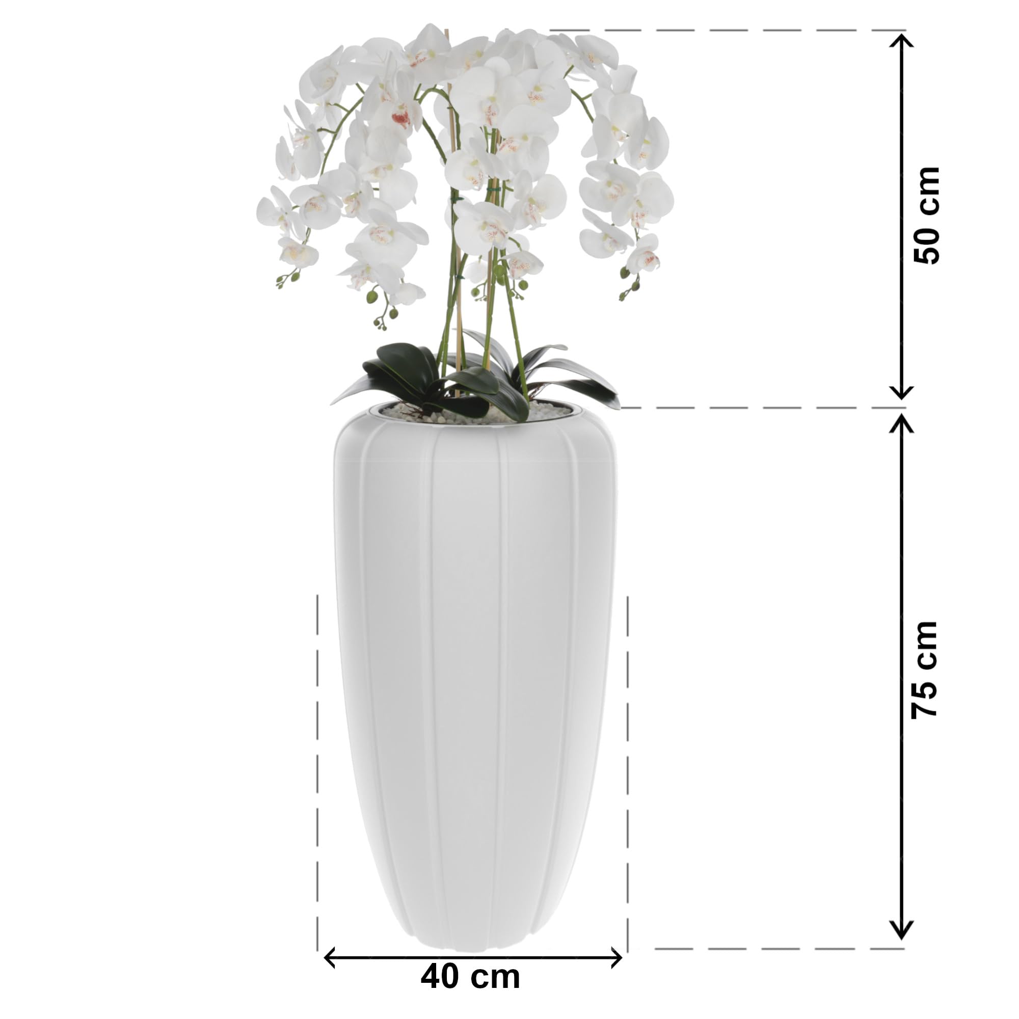 Orchidea artificiale bianca in vaso bouquet di fiori H 125 cm vaso bianco