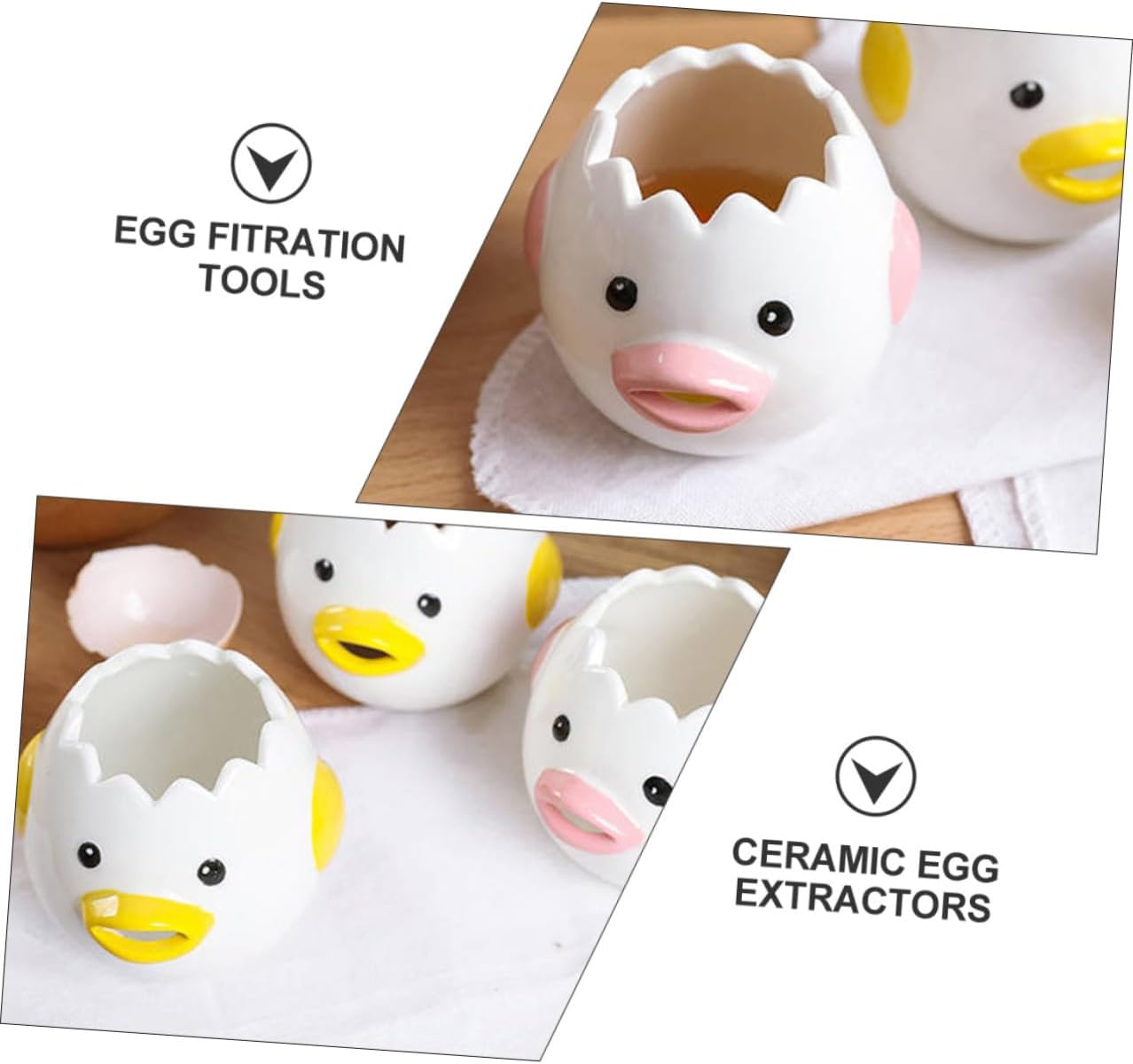 Hemobllo 2 Pcs Ceramic Egg Separators with Cute Chick Design Wear-resistant Household Egg Yolk Filters for Baking and Cooking Easy-clean for Kitchen and Home Use