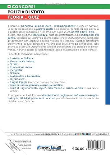 Concorso Polizia Di Stato 1306 Allievi Agenti - Manuale Completo Per La Preparazione Alla Prova Scritta – Teoria E Quiz - 2