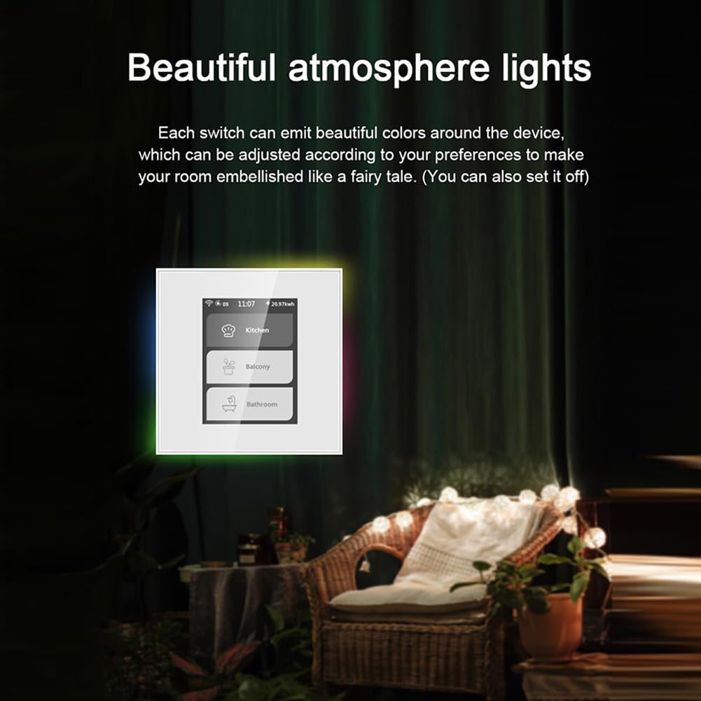 RANRAO Interruptor de Pared WiFi, Interruptor de Pared Inteligente WiFi, Interruptor de luz Inteligente Funciona 4 en 1, Interruptor de luz/Cortina de 3 Bandas, Funciona con Tuya/Homekit,