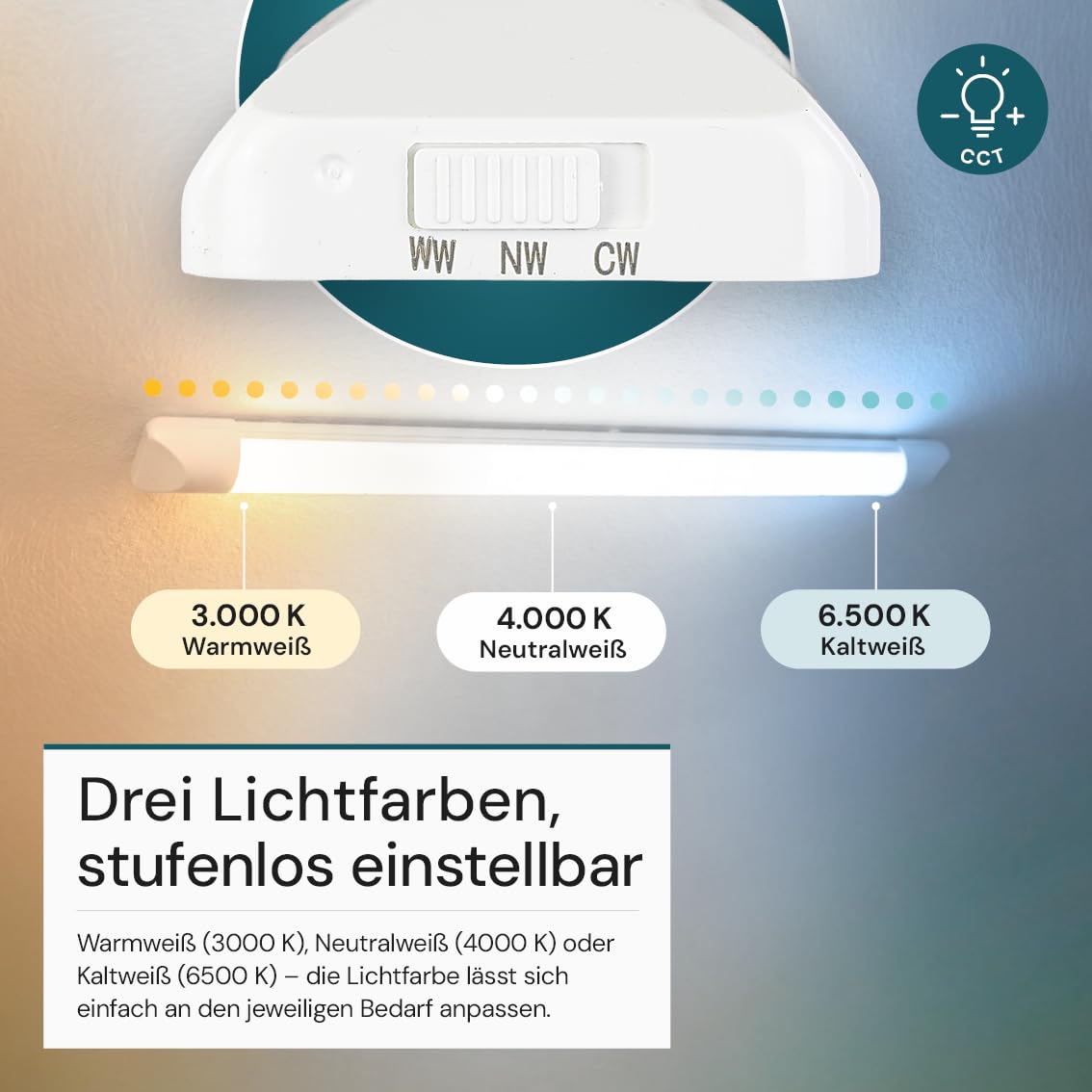 LUXULA LED Unterbauleuchte 60 cm - LED Lichtleiste CCT 3000K 4000K 6500K - Unterbauleuchte mit Anschlussblock - Unterschrankleuchte IP20 für Regal, Wohnwand, Werkstatt und Innenbereich