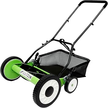 16-Inch 5-Blade Cordless Manual Reel Lawn Mower, Adjustable Cutting/Handle Height Grass Cutter with Grass Catcher, Quiet Push Mower for Villa Yard, Park, Green
