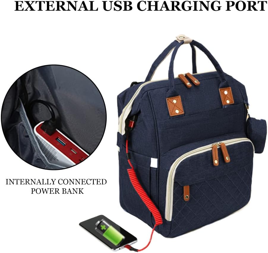 Lmbabter Diaper Bag Backpack, Travel Baby Bags with USB Charging, Waterproof Diaper Pouch with Insulated Pocket (Blue)