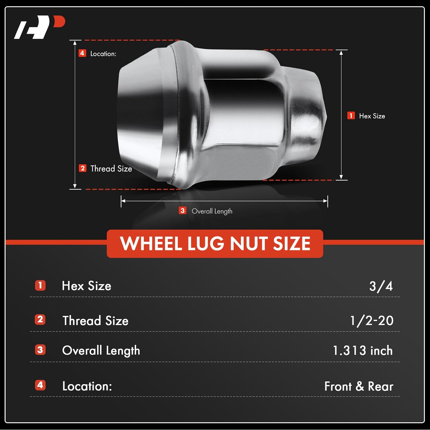 A-Premium 20-PC Wheel Lug Nuts 1/2-20 Compatible with Dodge Charger, Challenger, Dakota, Durango, Ram 1500, B100 & AMC & Jeep Wrangler, Cherokee & Plymouth GTX & Volvo 240, 244, 245, fit 6036310AA