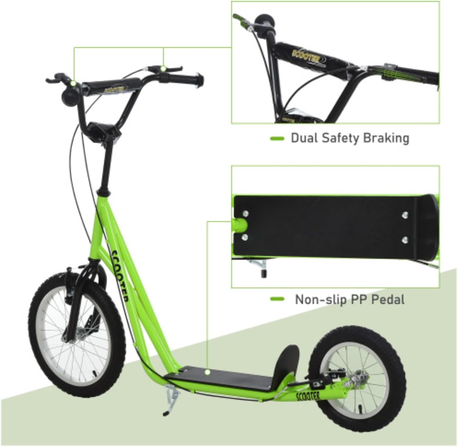 Youth Scooter, Kids Toy car, Kids Riding car, Toy Scooter, Suitable for Children Over 5 Years Old with Adjustable Handlebars, Height Adjustable, 16 inch Front and Rear Double Brake Inflatable Wheels