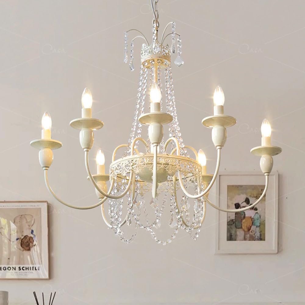 Kryształowe francuskie SXSHEYS do sypialni duży uchwyt vintage kuchnia lampa sufitowa z połowy wieku salon gotycki z kremowym stylem 6-lampa wisząca oprawa oświetleniowa jadalnia