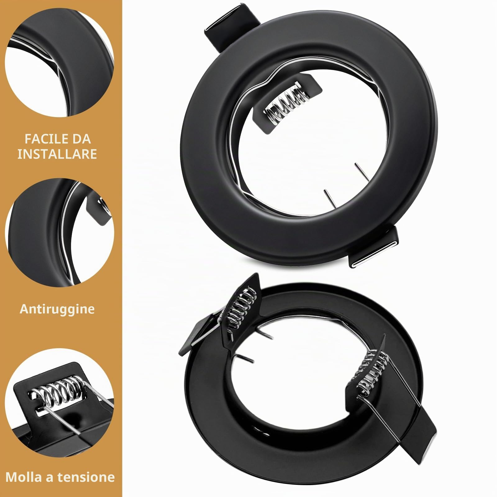 Set 24 Portafaretto da Incasso GU10 Nero Senza Lampadina